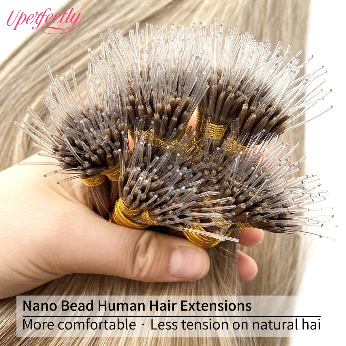 Uperfectly بطل شعر ريمي حلقات نانو السيليكون البلاستيك تلميح وصلات شعر مستقيم شعر بشري أوروبي مثالي للشعر الرقيق/الناعم #4