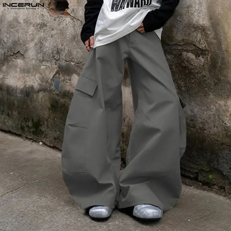

INCERUN Men Wide Leg Pants Button Joggers Loose Casual Trousers Men Streetwear Korean Style Fashion Leisure Male Pants S-5XL