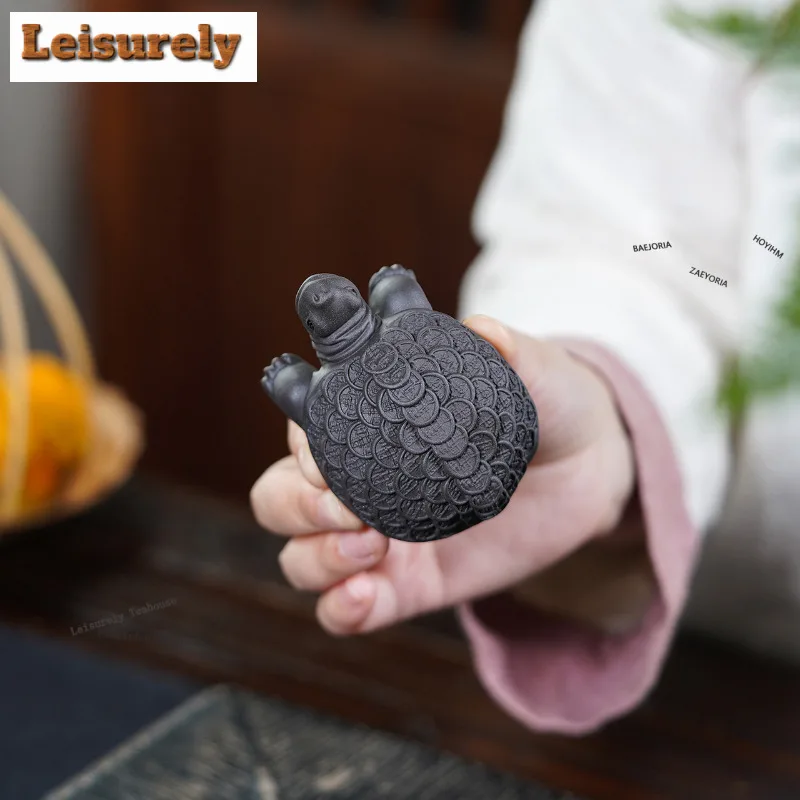 Yixing Purple Sand Money Turtle Tea Pet Traditional Lucky Model Tea Figurine Play Toys Tea Statue Ornaments Cafes Accessories