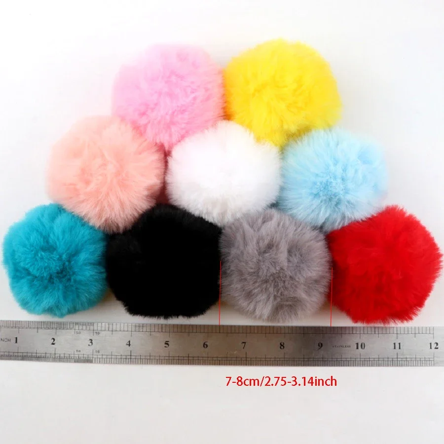 8cm Faux Rex Rabbit Fur Pompom Balls DIY Hairball Fur Pom Pom Balls With Rubber Band Handmade Knit Clothing Hat Accessories