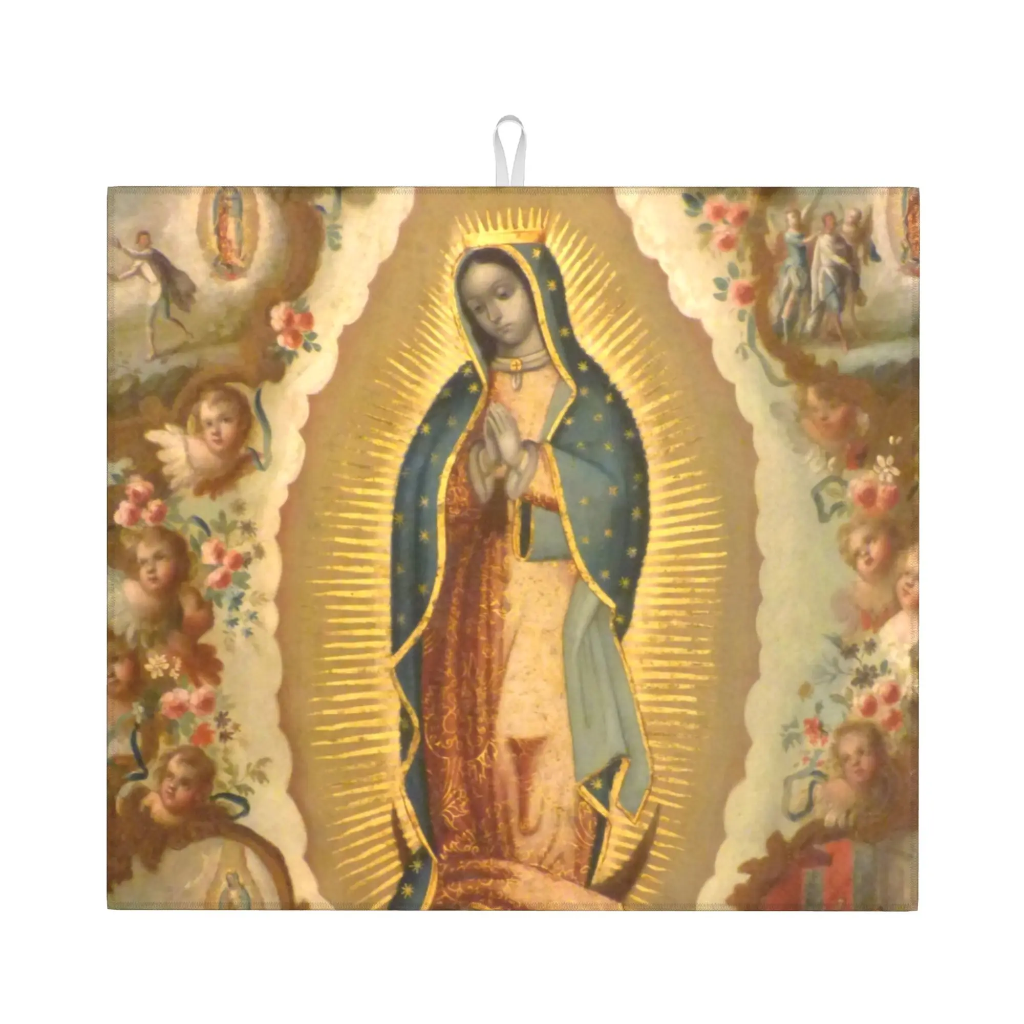 Drying Mat For Kitchen Virgin of Guadalupe Virgin Mary Barware Tableware Mexico Catholic Saint Washable Kitchen Sink Drying Pad