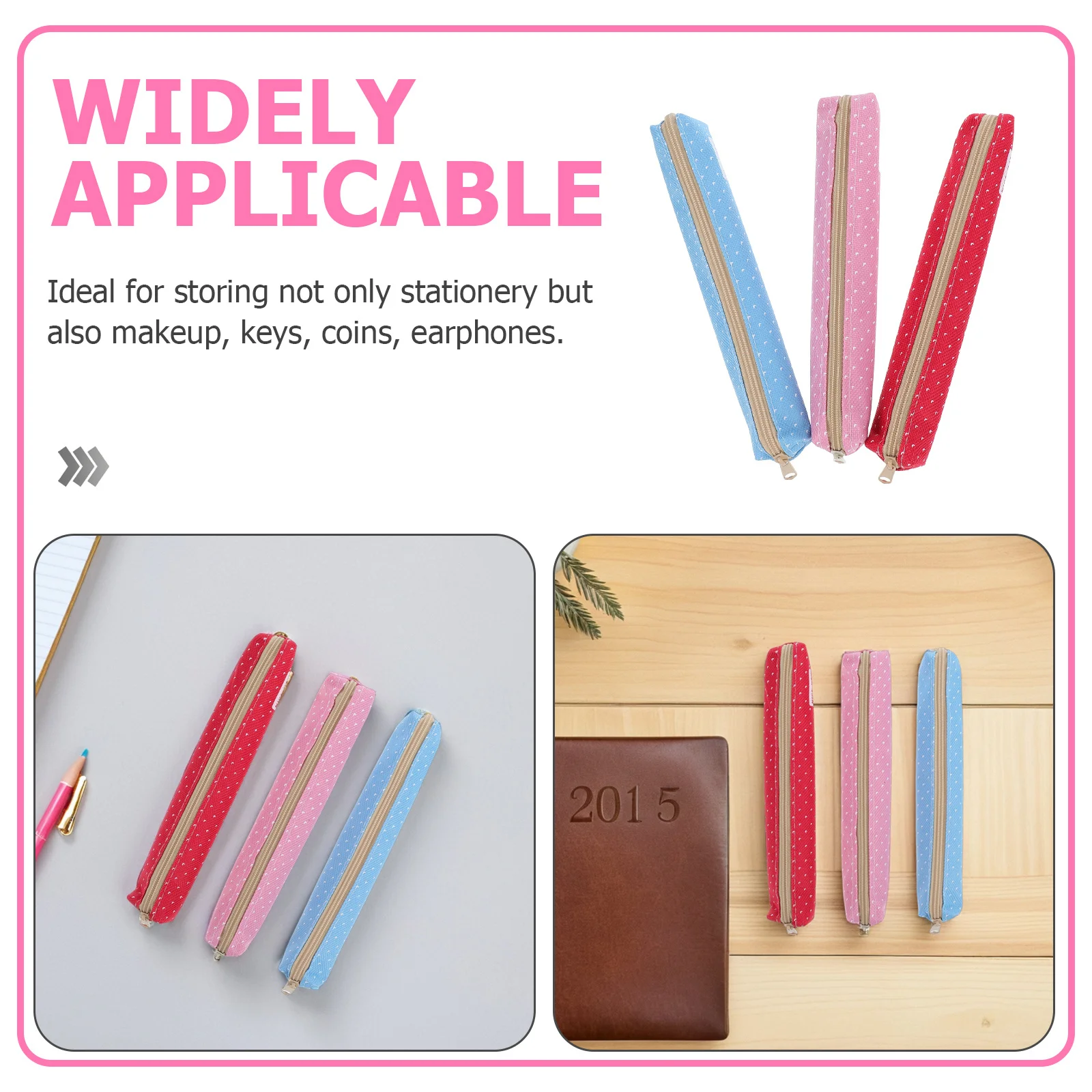 3 قطع من حقيبة أقلام الرصاص اللطيفة: حقيبة أقلام قماشية بلون الحلوى للقرطاسية المدرسية ومفاتيح المكياج والعملات المعدنية وسماعات الأذن وتنظيم محمول #5