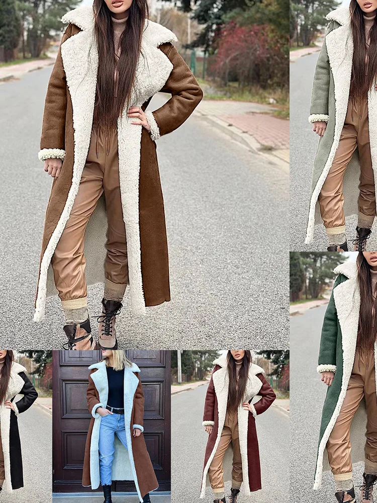 

Ladies Mid-Length Fur-Inteated Coat Warm Thiened Casual Sle Chinese Production Fake Fur Leather Jaets Outerwear