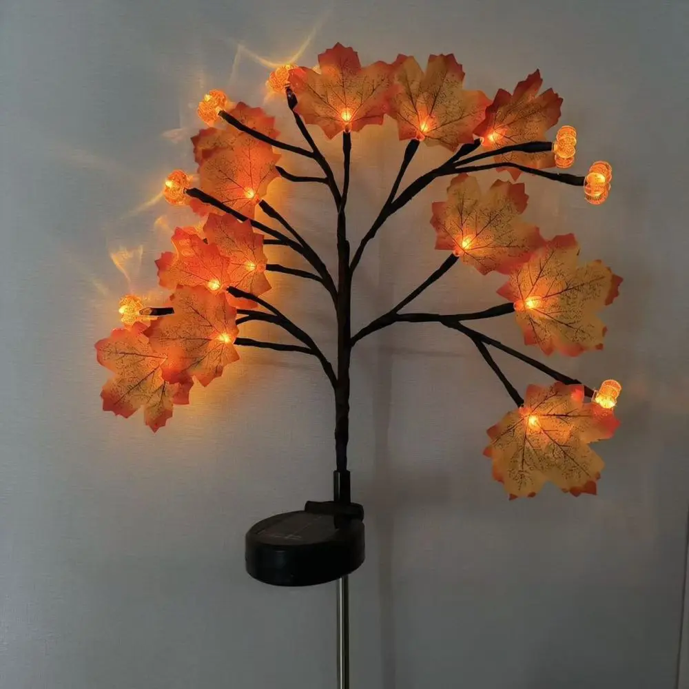 Solar Pumpkin Garden Light Waterproof LED Maple Leaf Stake Lamp Outdoor Yard Decoration For Fall Harvest Thanksgiving Party