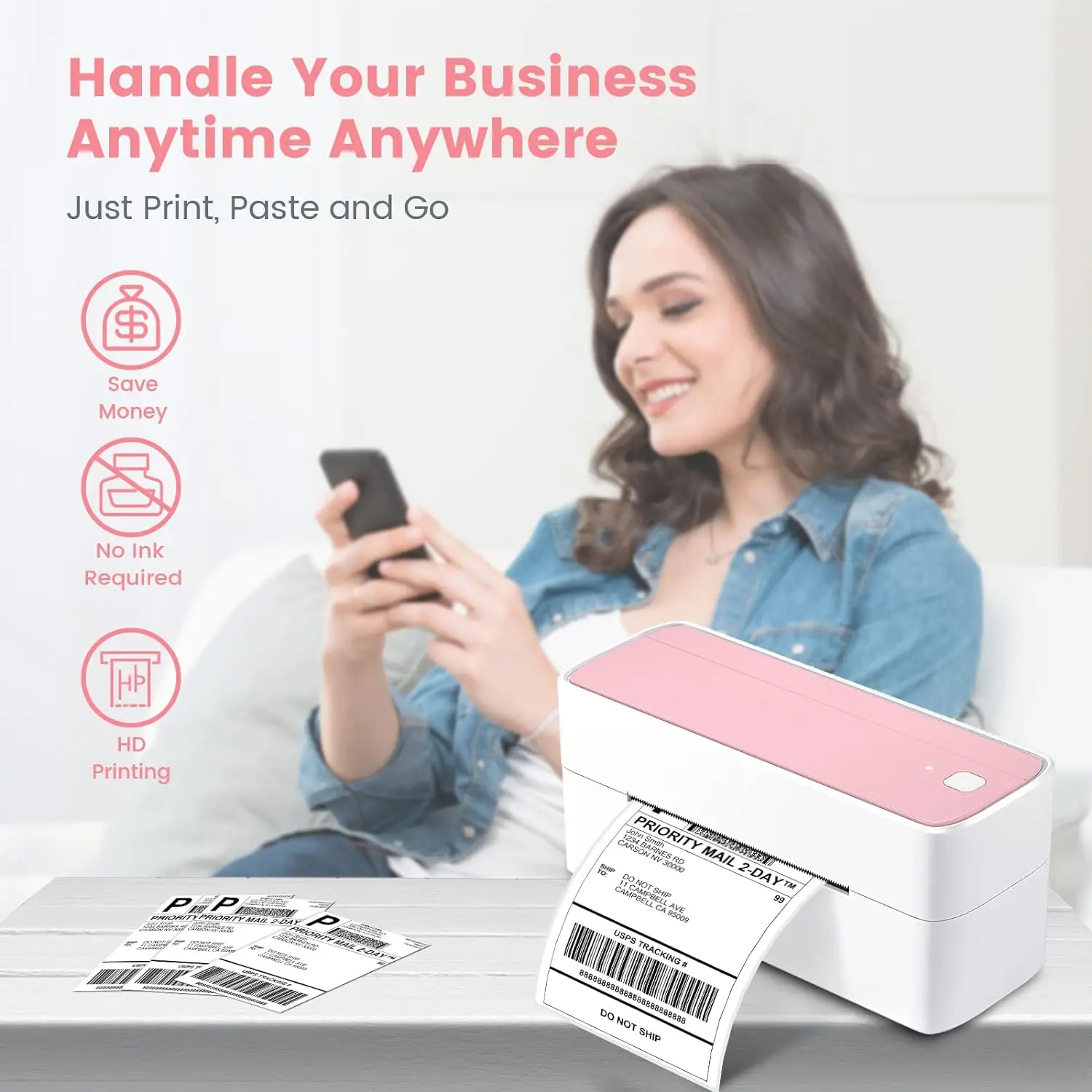 Phomemo 118mm Width Bluetooth Thermal Shipping Label Printer 241BT Wireless 4x6 Label Printer for Small Business&Package