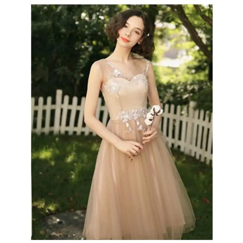 Robe de Cocktail courte en dentelle, col transparent, sans manches, avec des Appliques, robe de bal