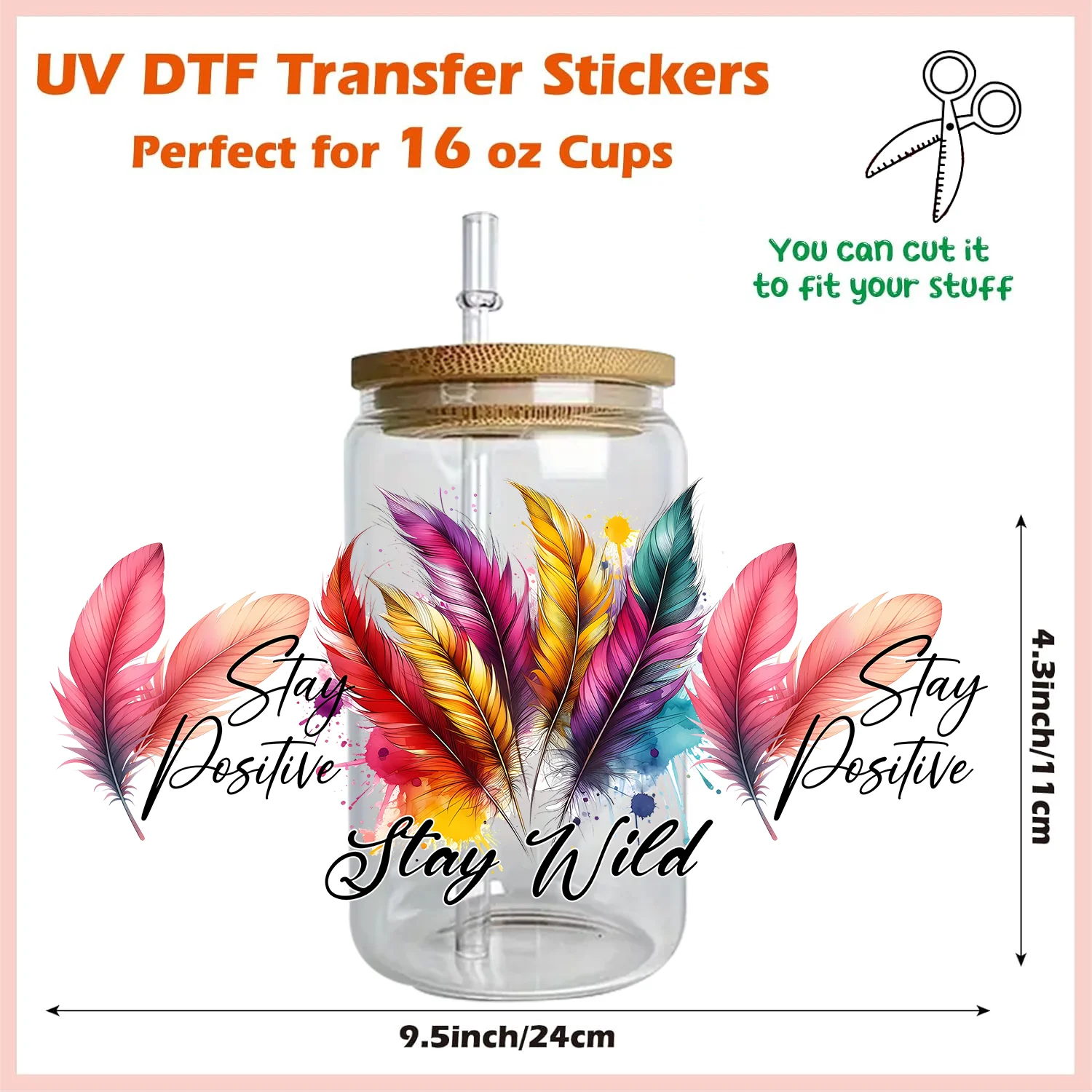 Dreamcatcher Art Pattern DIY Mug Stickers 3D UV DTF Cup Wrap Colorful Feathers Sticker for 16oz Libbey Glass Dreamer Wraps