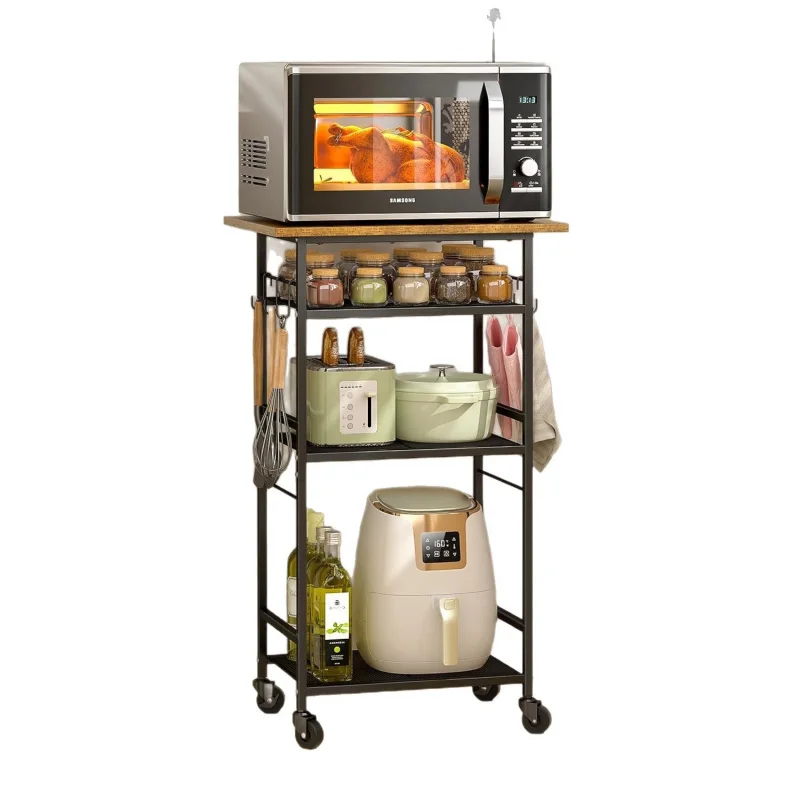 Gunmetal Gray Microwave Rack, Multifunctional Retractable Kitchen Countertop Storage Stand For Rice Cooker And Oven, Double
