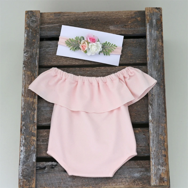 Newborn Photography Props Outfits Baby Girl Photo Shooting Romper+Headband 0-3 Months Baby Studio Photography Backdrop Clothes