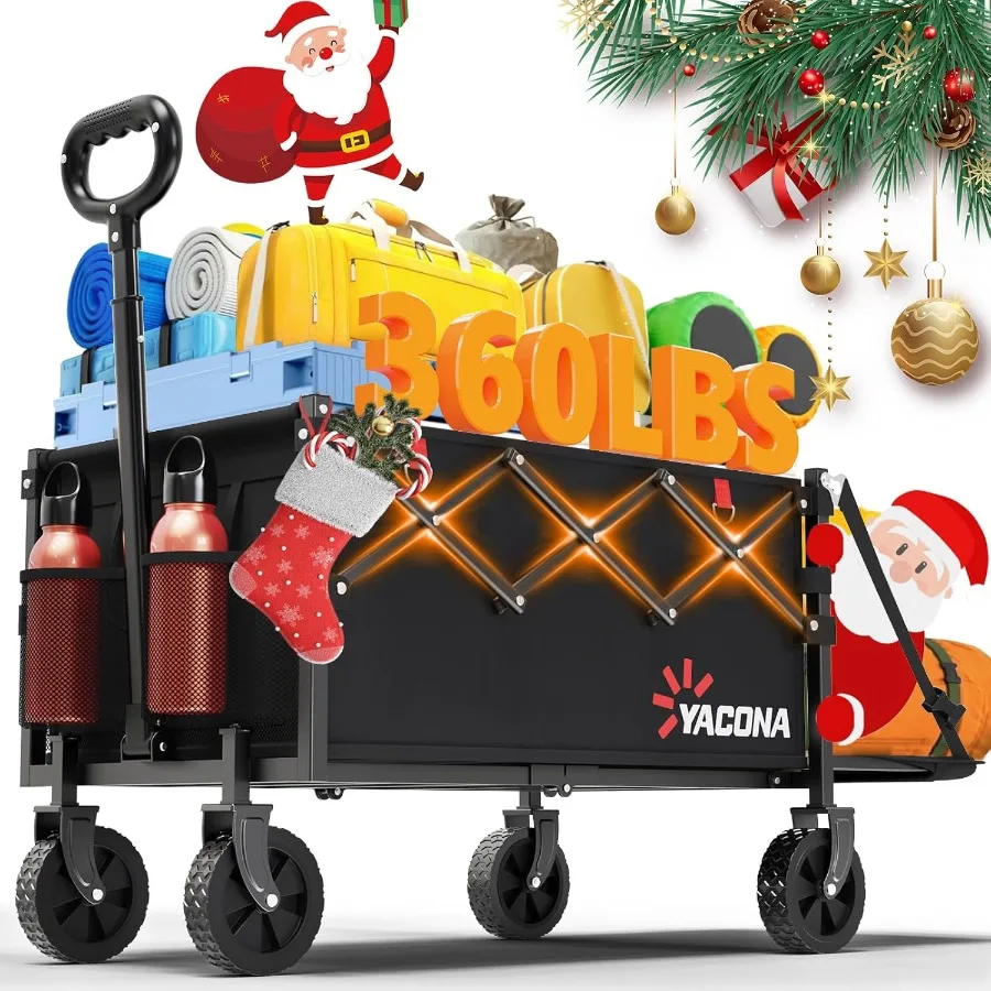 

360LBS Heavy-Duty Wagons Carts Foldable 120L Collapsible Wagon Cart with Wheels and Tailgate Folding Utility Wagon Carts for Gr