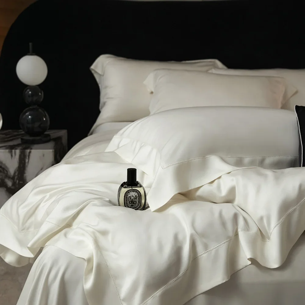 Queen 30MM Nature 100% Silk Bedding Set Healthy Skin Embroidery King Duvet Cover Flat Sheet Pillowcase Bed Linen Sets