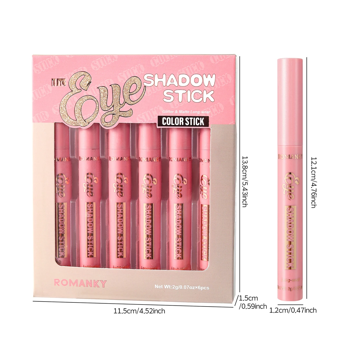 マット効果アイシャドウスティックセット,長持ち,多目的,光沢,金属,シャマー,強調表示,6個