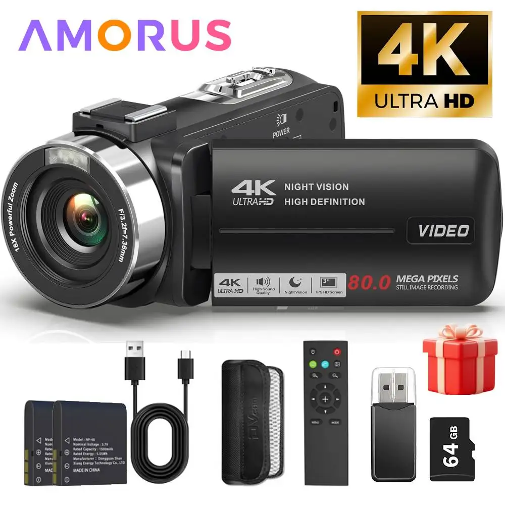 Caméra vidéo 4K caméscope Ultra 80MP appareil photo numérique caméra Vlogging pour YouTube 3.0 "IPS 270 °   Écran IR Vision nocturne DV portable