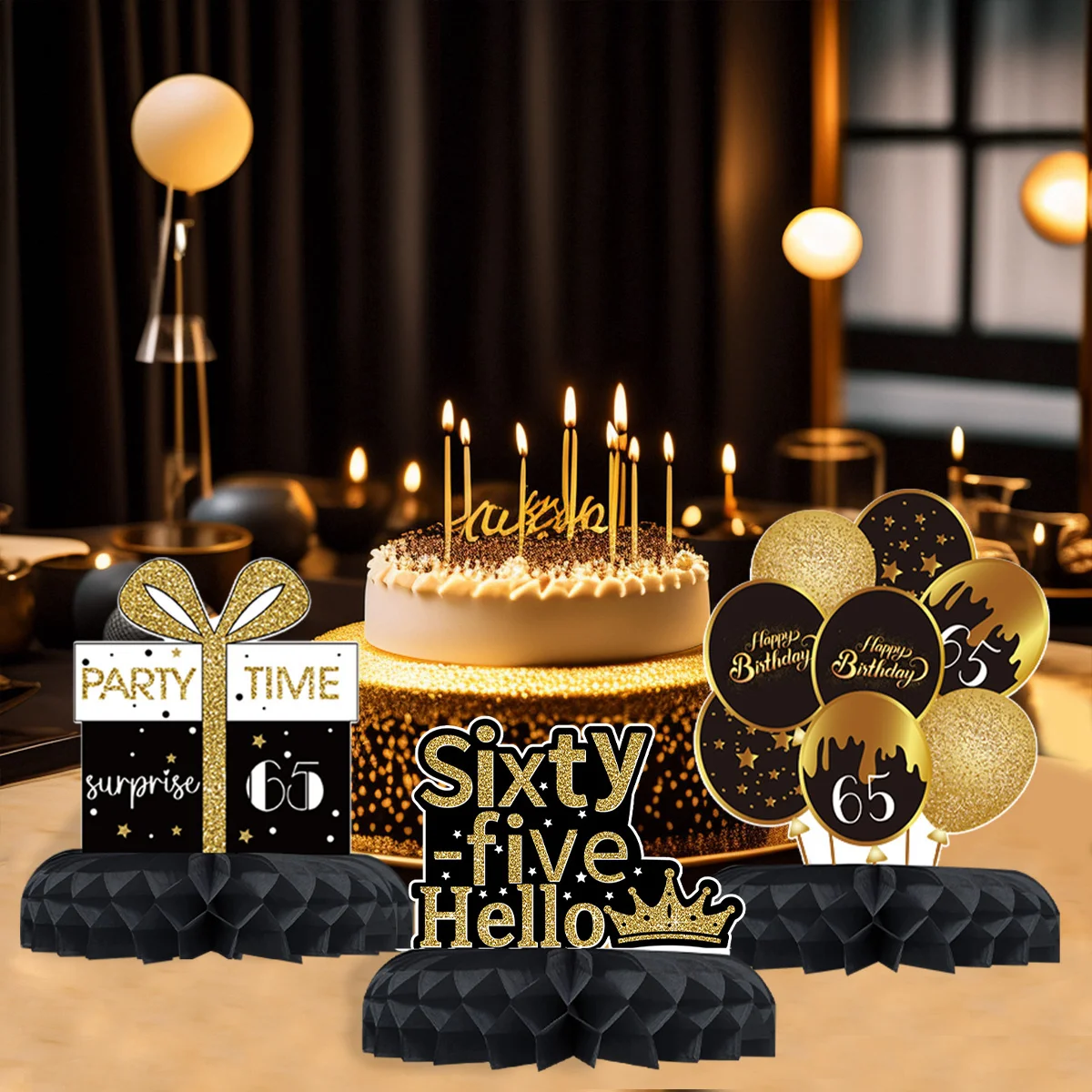 Black Gold Birthday Honeycomb 18 21 30 40 50 60 65 70 Year Ball Paper Birthday Party Decor Adults Happy Birthday Party Supplies images - 6