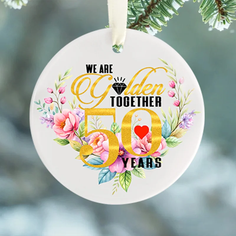 

Classic 2D flat 50th anniversary ceramic souvenir, romantic couple wedding gift, 8cm/3 inches