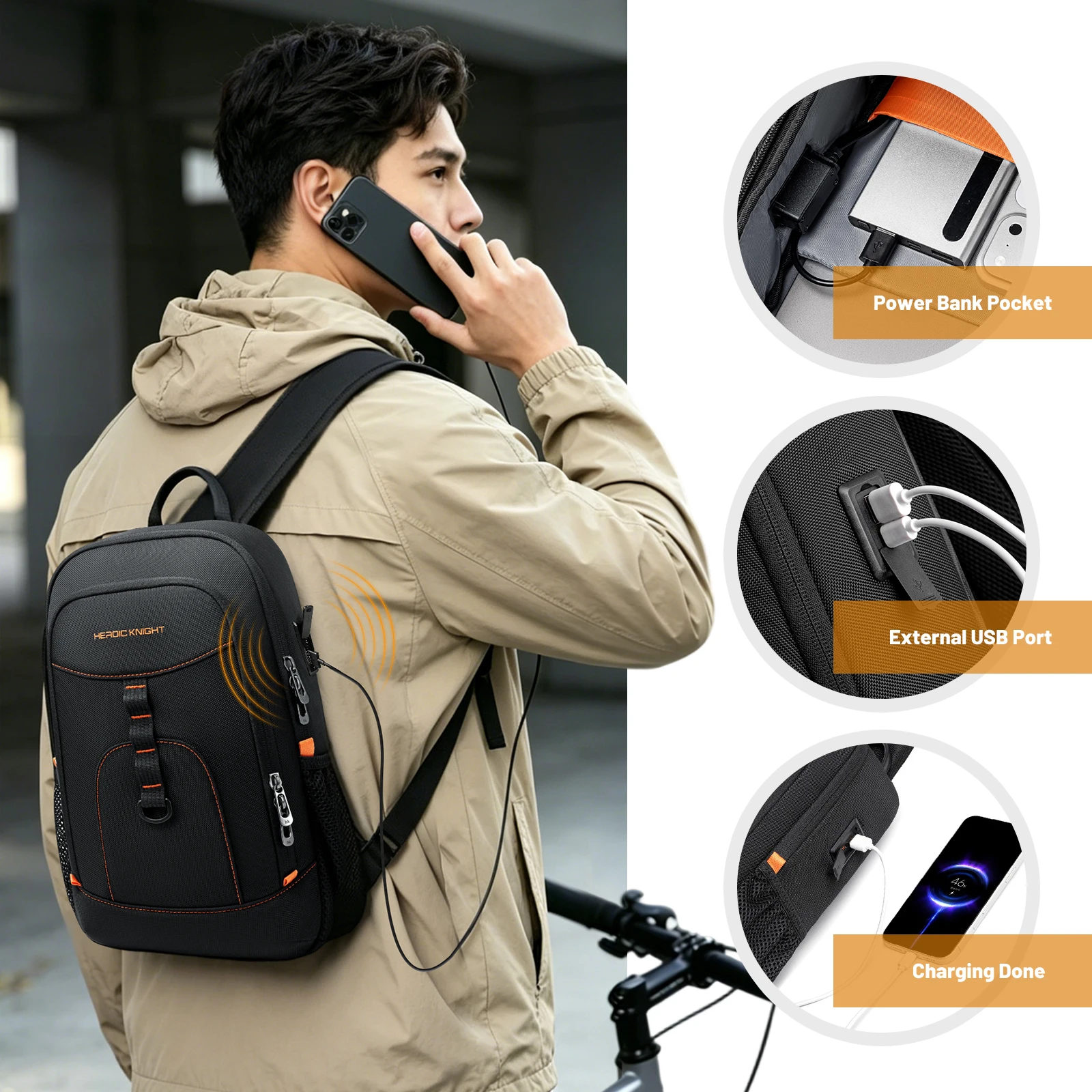 HK High-quality Men's Crossbody Bag 7.9-inch Tablet-Compatible with USB Port Men's Shoulder Bag Splash-Resistant Men's Handbag