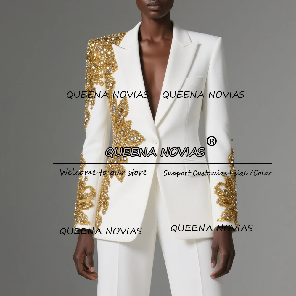 

Сверкающие золотые бисерные кристаллы, женские костюмы, комплект из 2 предметов, индивидуальное платье для матери невесты для свадебной вечеринки, одежда для гостей