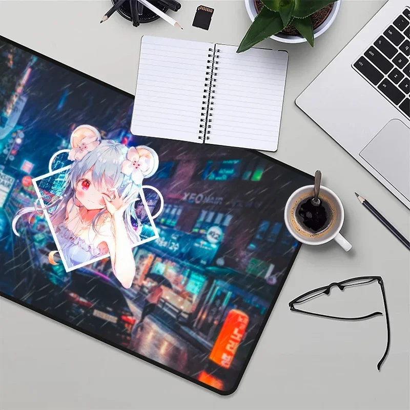 Desk Mats City Scape Playmat Anime Girl Mouse Pad Xxl Mousepad Gamer 900x400 South Korea Rain Computer and Office Deskmat Kawaii