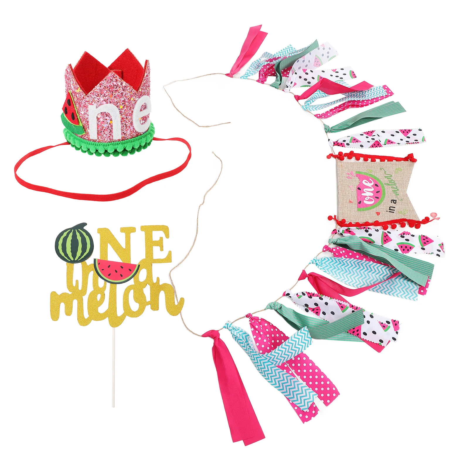 

1 set Watermelon Pattern Flag Set Party Banner Decorations Birthday Garden Banquet Classroom Supplies Colorful Polyester Flags