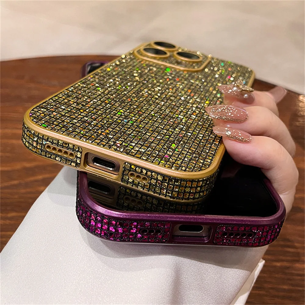 Luxuriöse Handyhülle mit Glitzer und Pailletten für iPhone 18 17 16 15 14 13 12 Pro Max, glitzernde Kamera-Schutzhülle – Detail 6