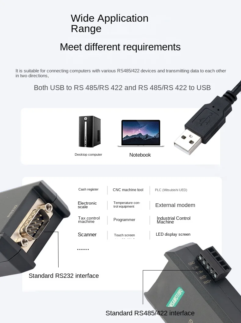 Serial Port Line 9-Pin Male Connector Isolated Module Communication Cable Converter, USB To Rs232/485/422