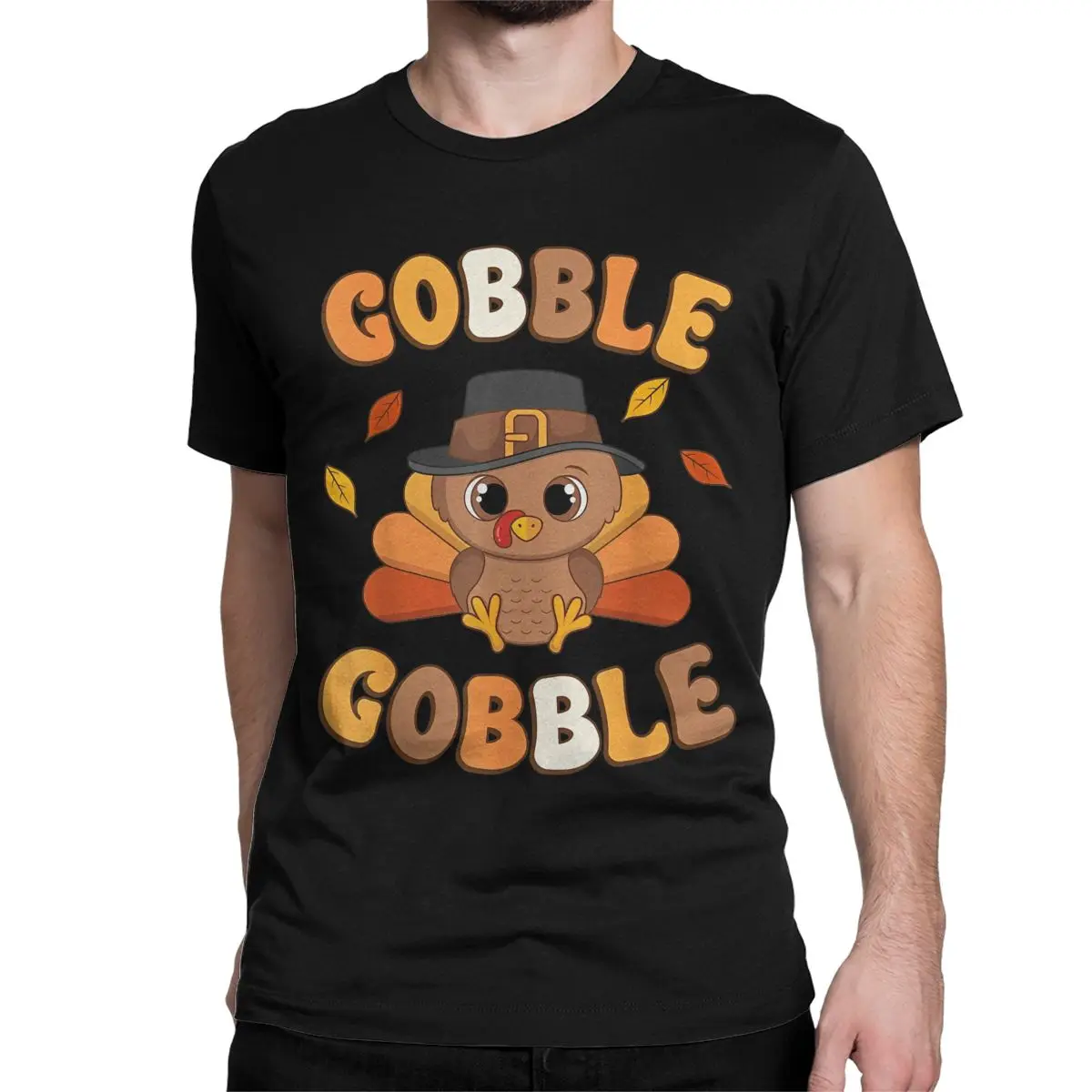 Gobble Turkey Day Happy Thanksgiving Men's T Shirts Funny Tee Shirt Short Sleeve O Neck T-Shirt Pure Cotton Plus Size Clothes