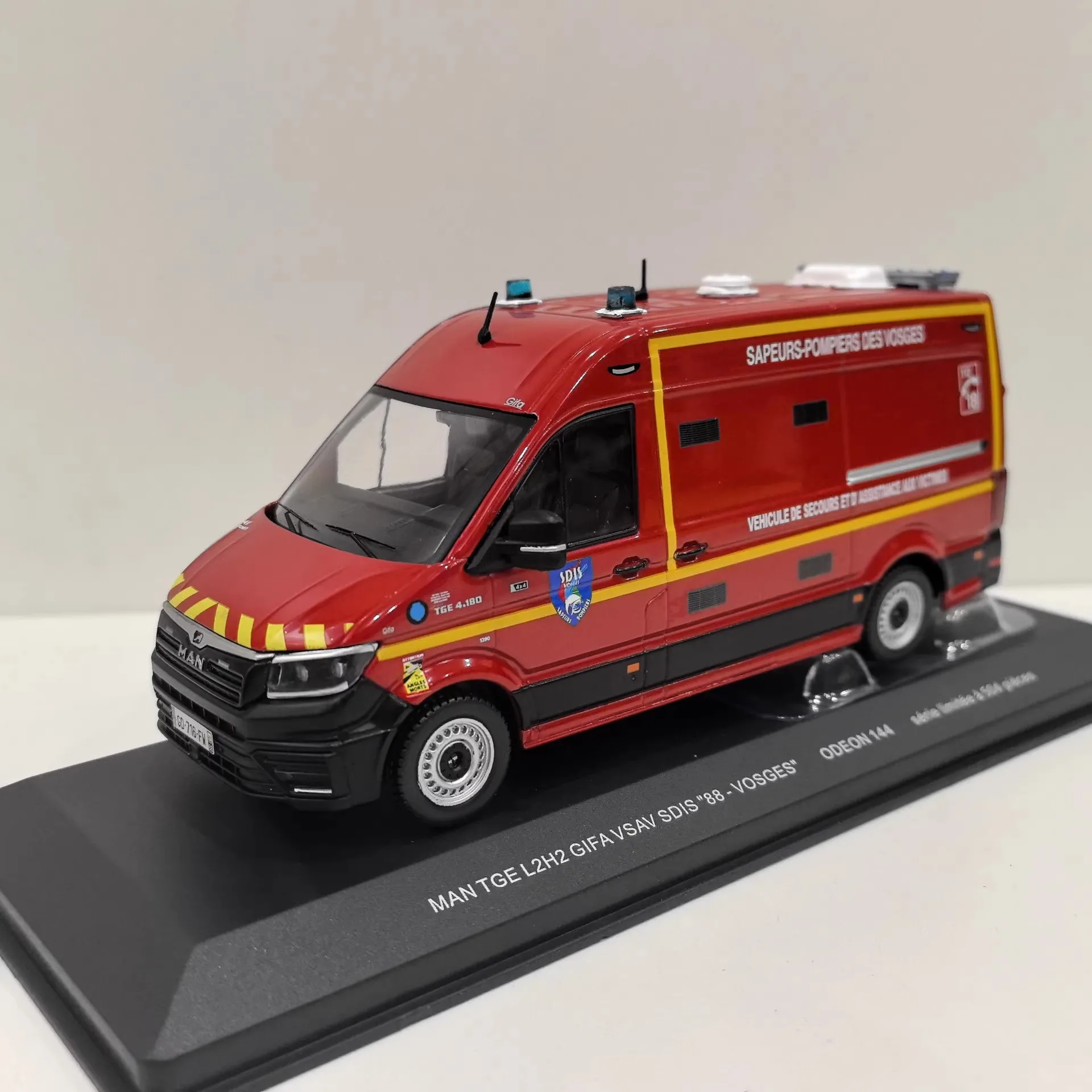 Diecast ODEON 1/43 Scale MAN TGE L2H2 GIFA VSAV SDIS VOSGES Fire Engine Alloy Car Model