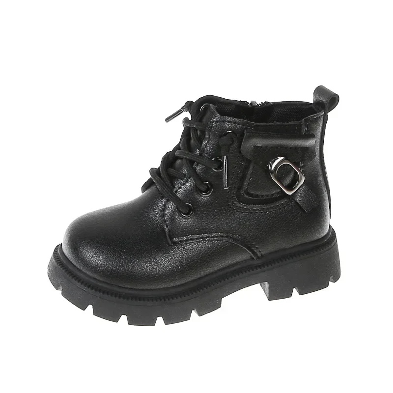 Baby Kids Short Boots 2024 New Boys Black Trendy Ankle Boots Girls Sweet Versatile Princess Shoes with Side Zip Neutral Style