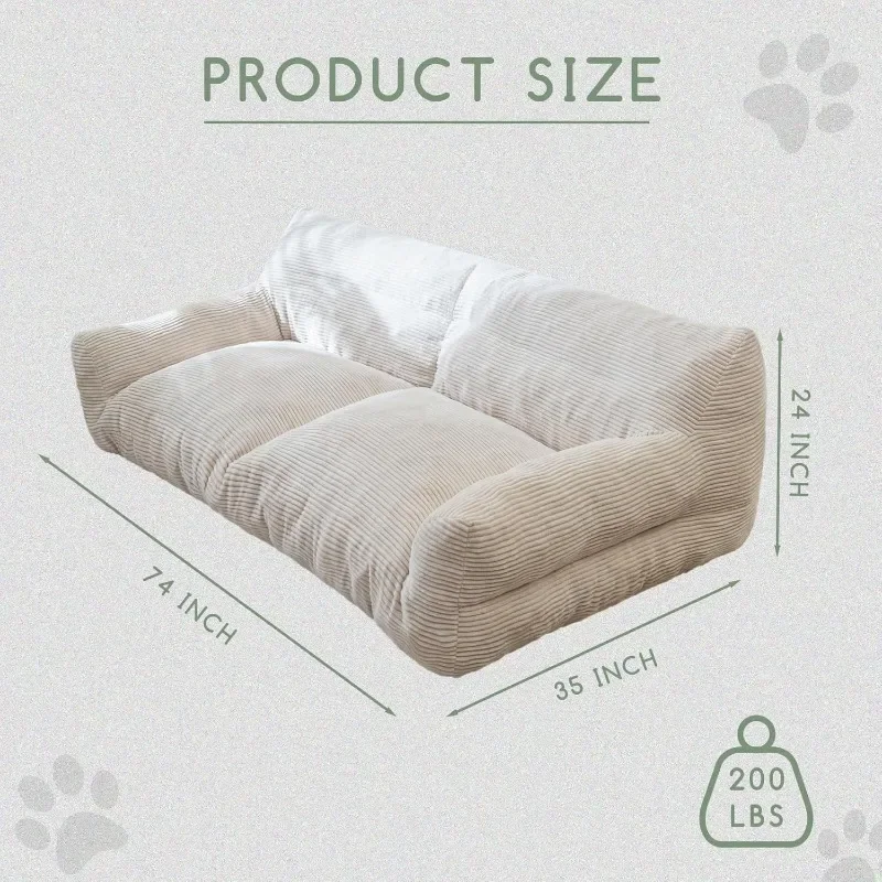 Giant Human Dog Sofa Bed, Floor Sofa Couch for Pet Families with Foam Chunk Supportive Mat, Beige