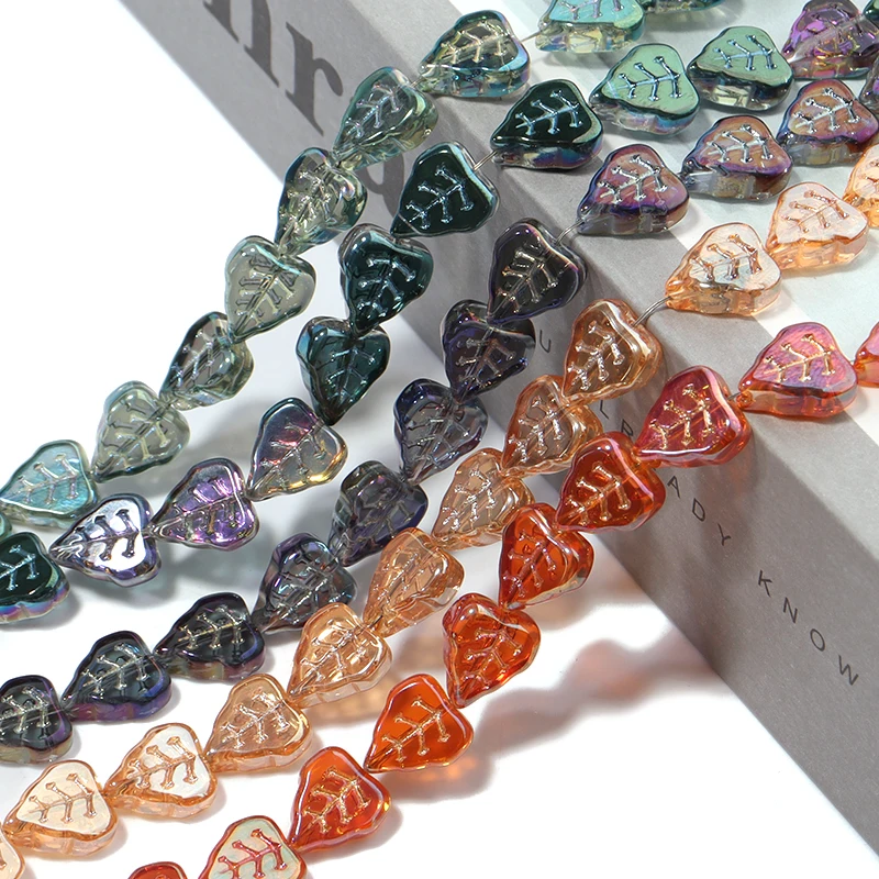 1 Strand Leaf Shape Glass Beads Colored Lampwork Beads Loose Spacer Beads For DIY Jewelry Making Earrings Necklace Bracelet