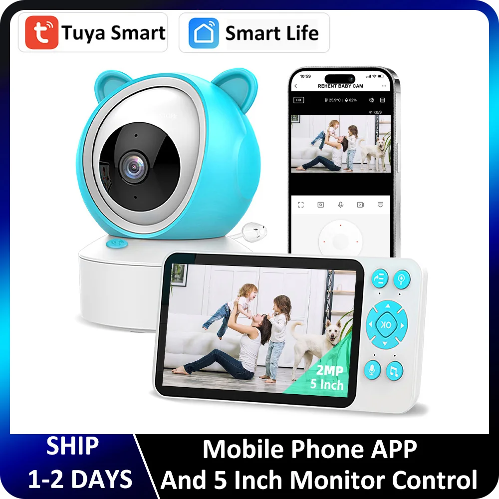 Tuya Smart APP 2MP 2.4G WiFi Baby Monitor Camera Feeding Reminder Temperature Cry Sound Detection Audio Video Babysitter Camera