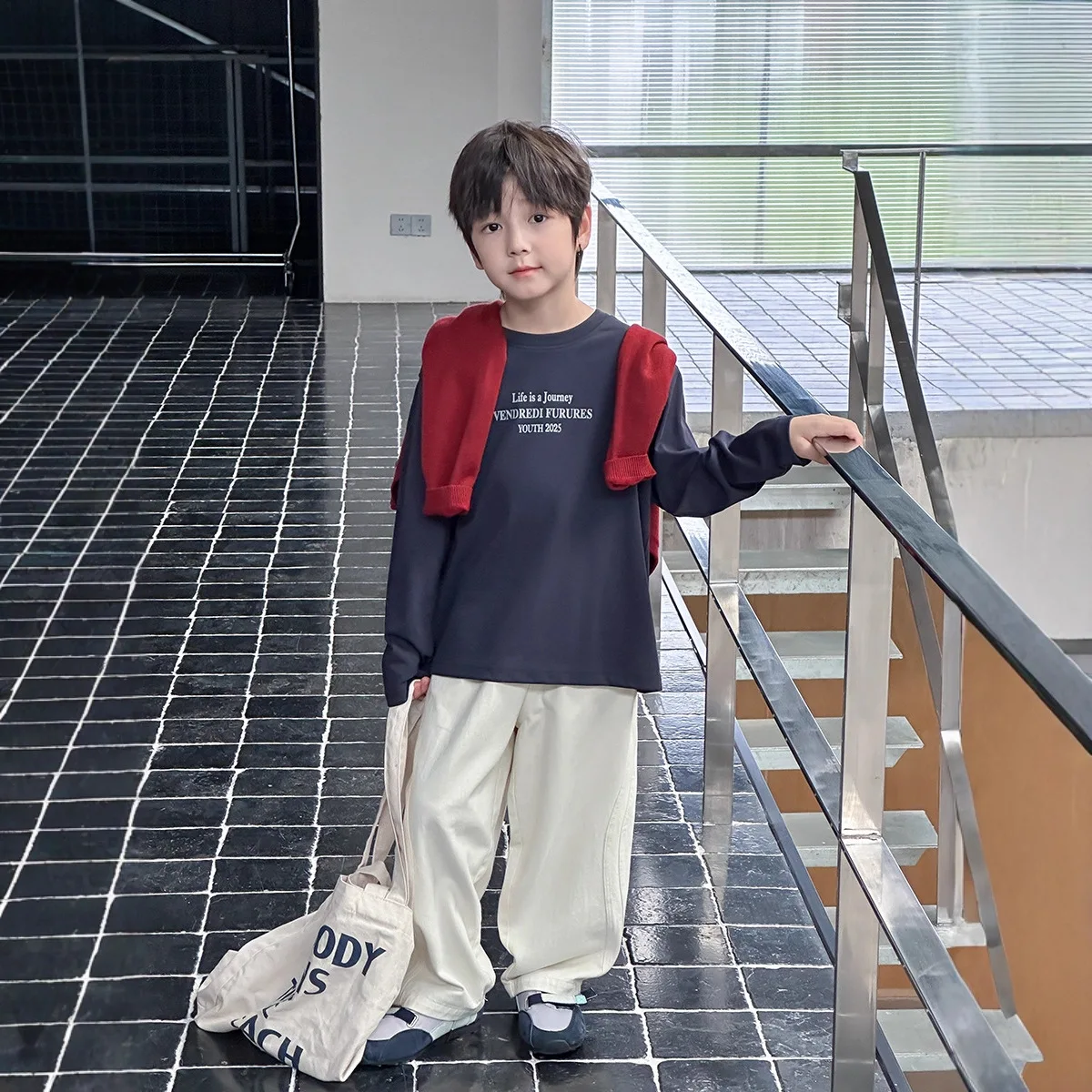 T-shirt Snowflake Cotton Comfortable Loose Long-sleeved Letter Top Grils Boys Children Spring Autumn All-matching