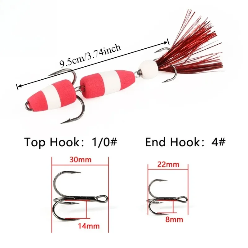 5pcs Fishhooks Floating Lure Perch Bug Bait Three Anchor Hook False Bait Foam Bait Foaming Material 3X Treble Hooks Forged Tools