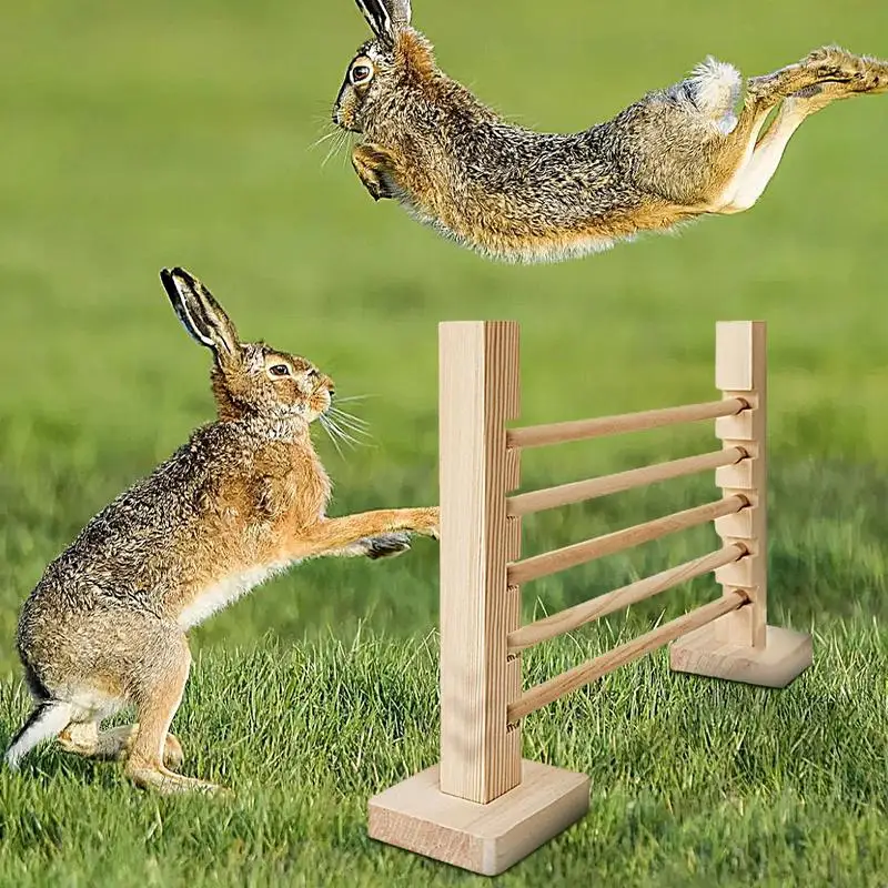 Rabbit Exercise Obstacle Natural Wood Jump Bar Obstacle Game For Rabbit Activity Toys Set For Playful Training Height Adjustable