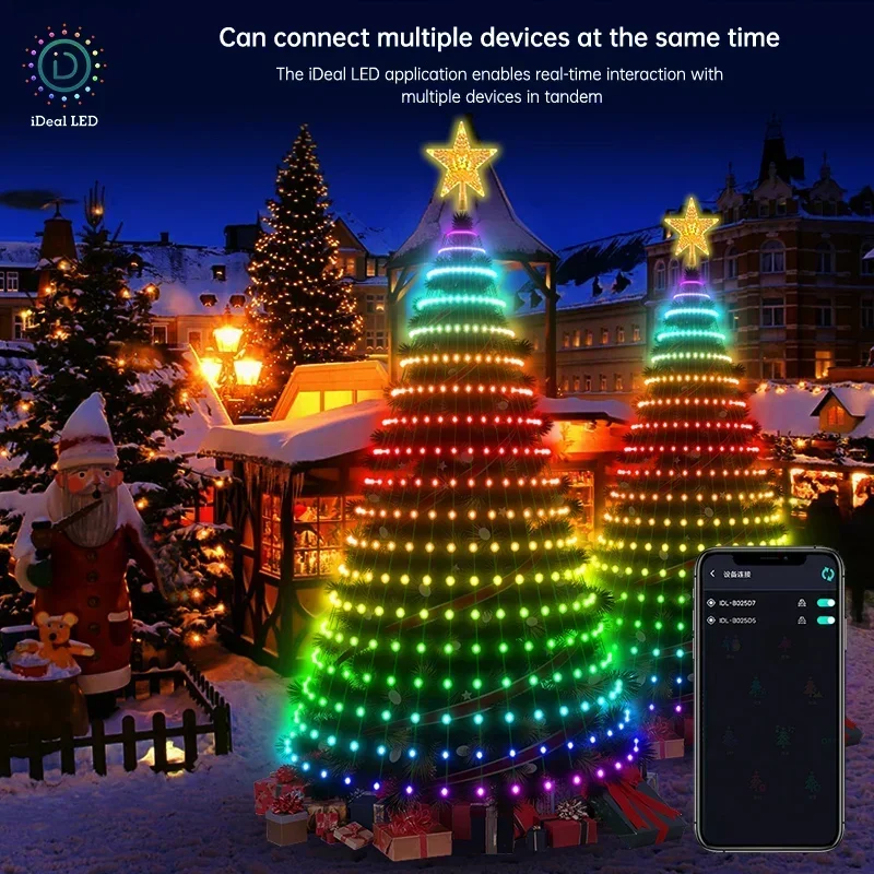 Smart Christmas Tree Toppers Lights App DIY Picture LED RGB String Light Bluetooth Control LED Star String Waterfall Xmas