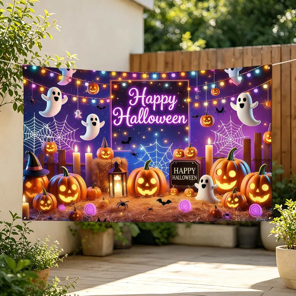 Cute Ghost Halloween Flag Tapestries Halloween For Classroom Dormitory Camping Picnic Party Cheering Home Indoor Outdoor Decor