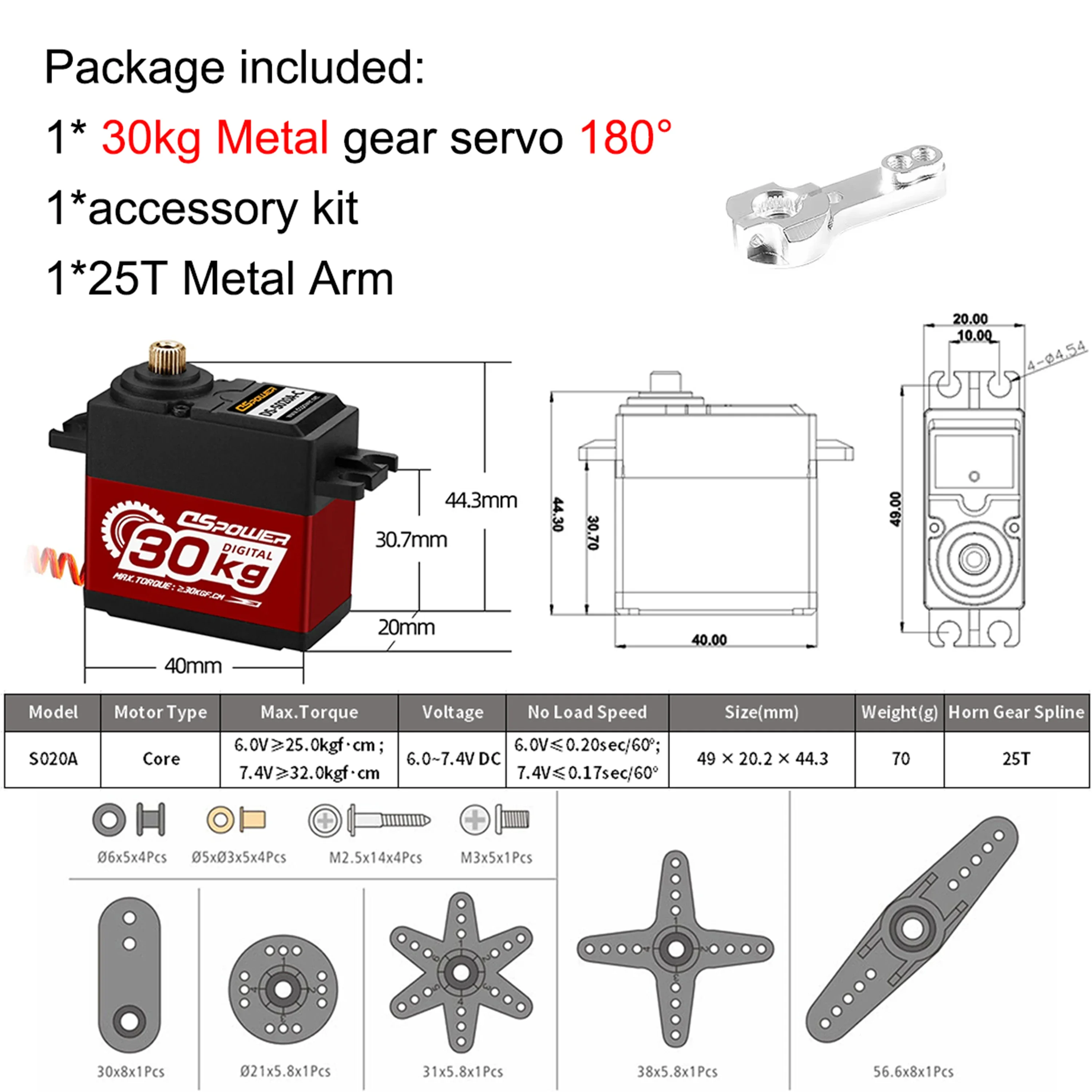 DSpower Coreless borstelloze motor Metal Gear 17g 21g 2kg 6kg 15kg 20kg 24kg 25kg 30kg 35kg digitale servo voor 1/8 1/10 1/14 RC auto