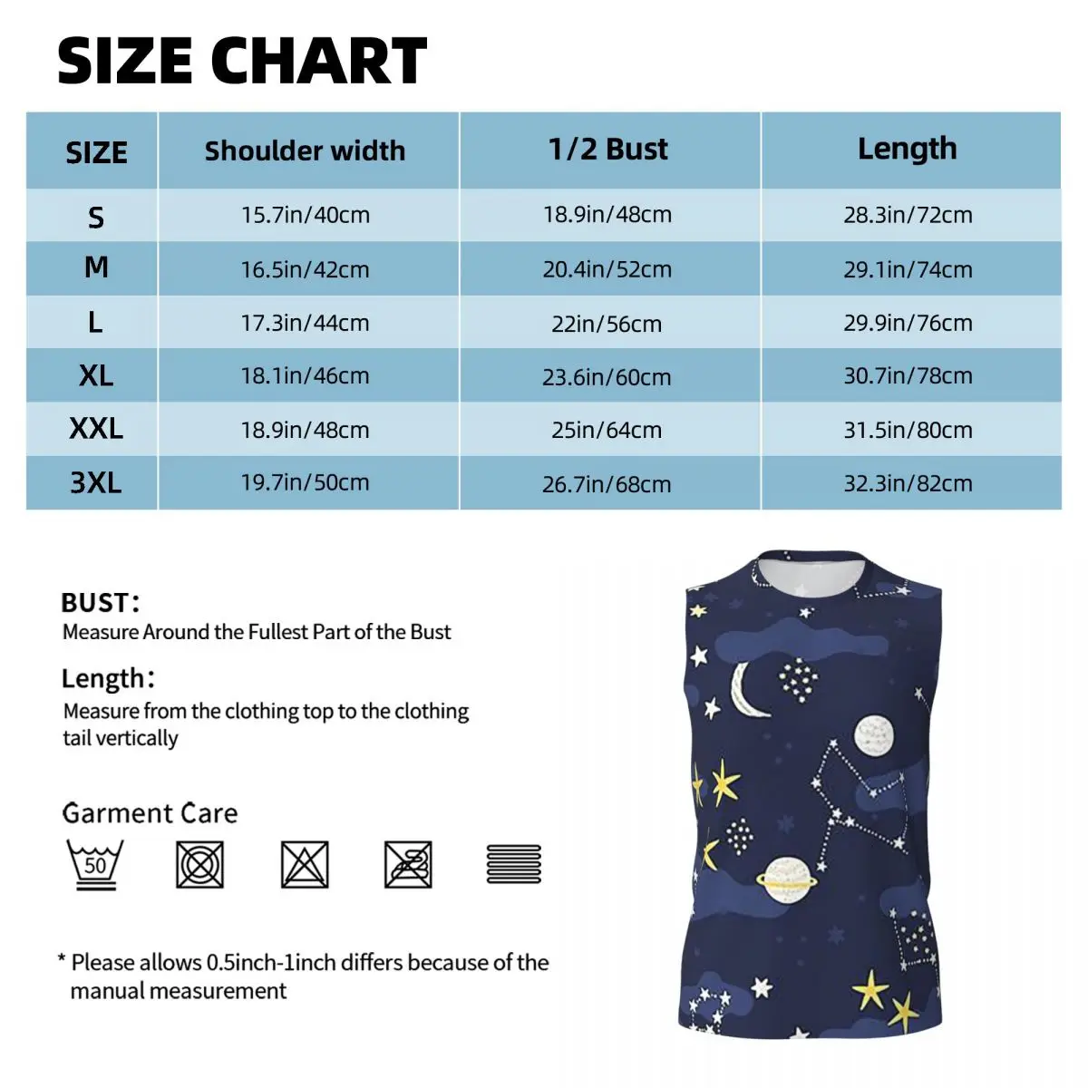 Galaxy Cosmos Moon Stars Astronomy Cartoon Universe Men Printed Sleeveless T-shirt Hip Hop Street Style Beach Holiday Tank Tops