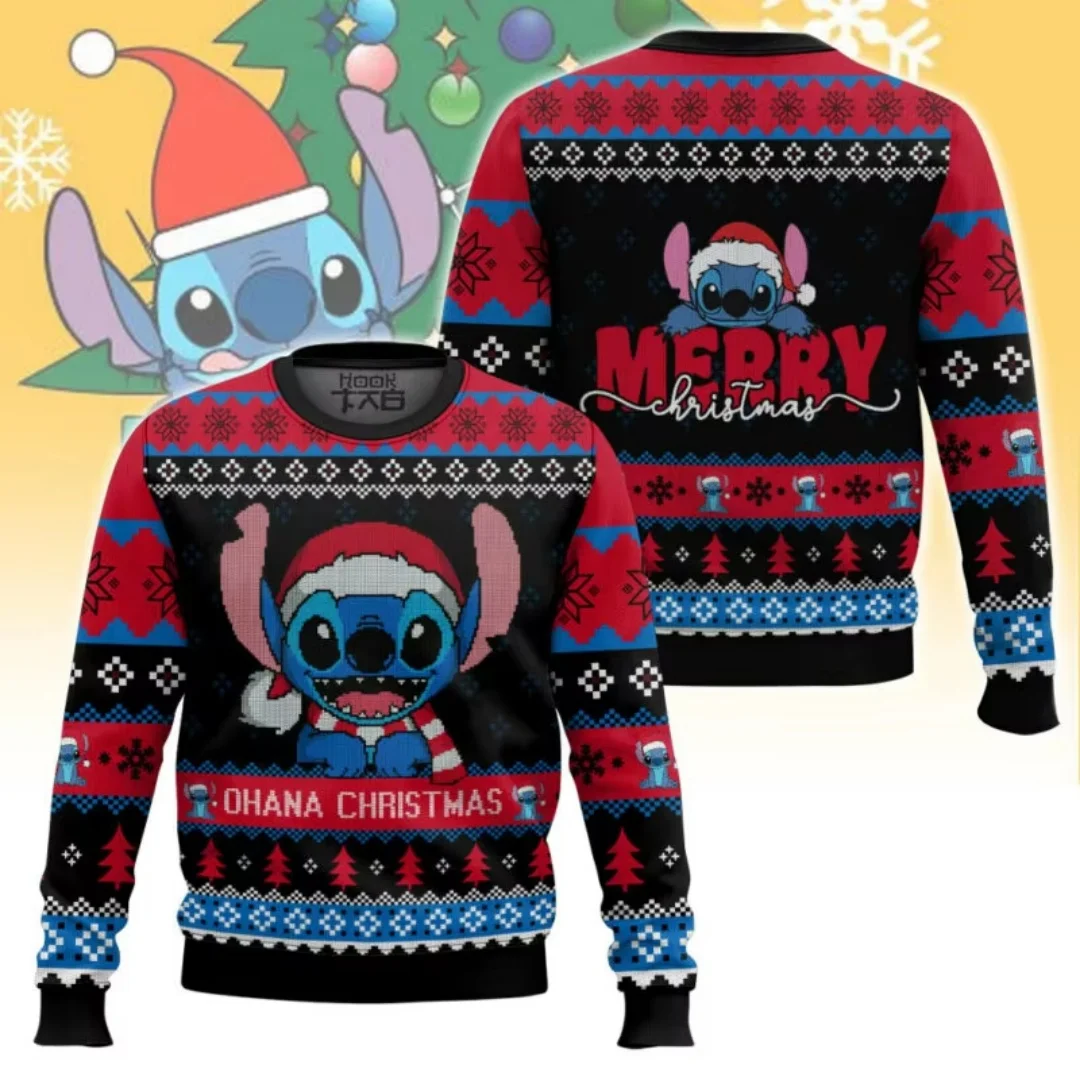 Disney Stitch Merry Stitchmas Ugly Sweatshirts 3D Print Autumn Sweatshirts Y2K Children's Hoodies Men's And Women's Sweatshirts