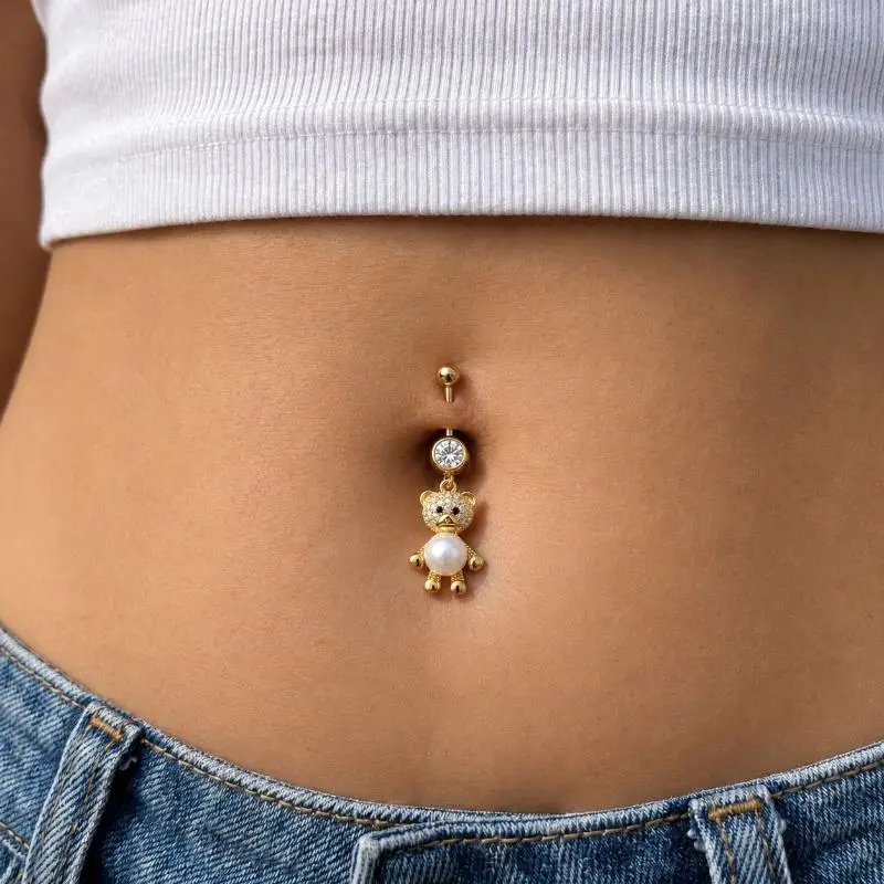 Golden Zircon Belly Button Rings Skin-Friendly Stainless Steel Charming Navel Piercing Jewelry for Women Gift