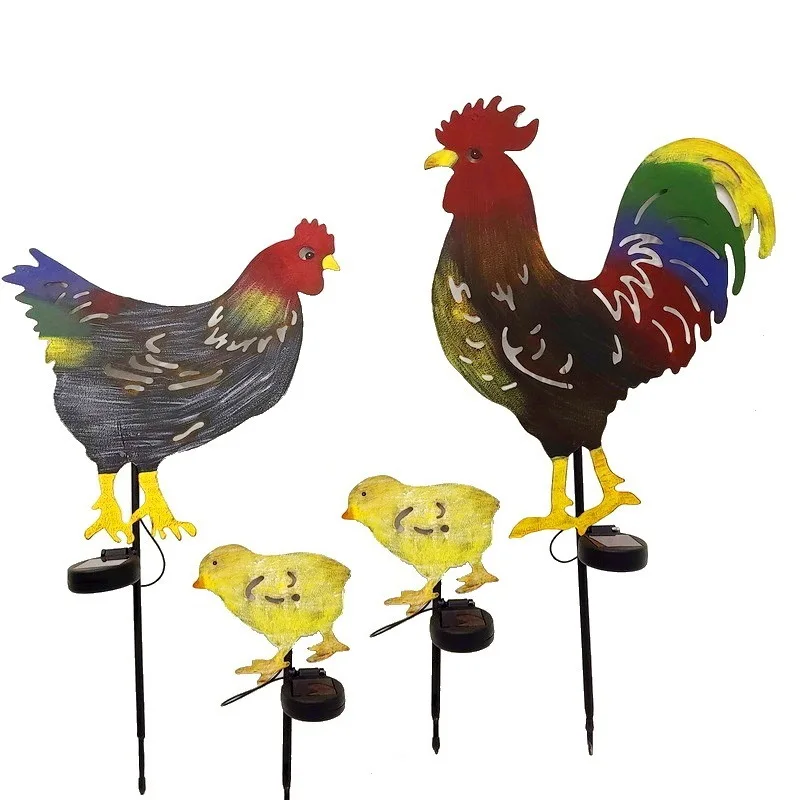 

Hot-selling cross-border Amazon garden villa Internet celebrity framing ornament with solar light flower insert hen combination