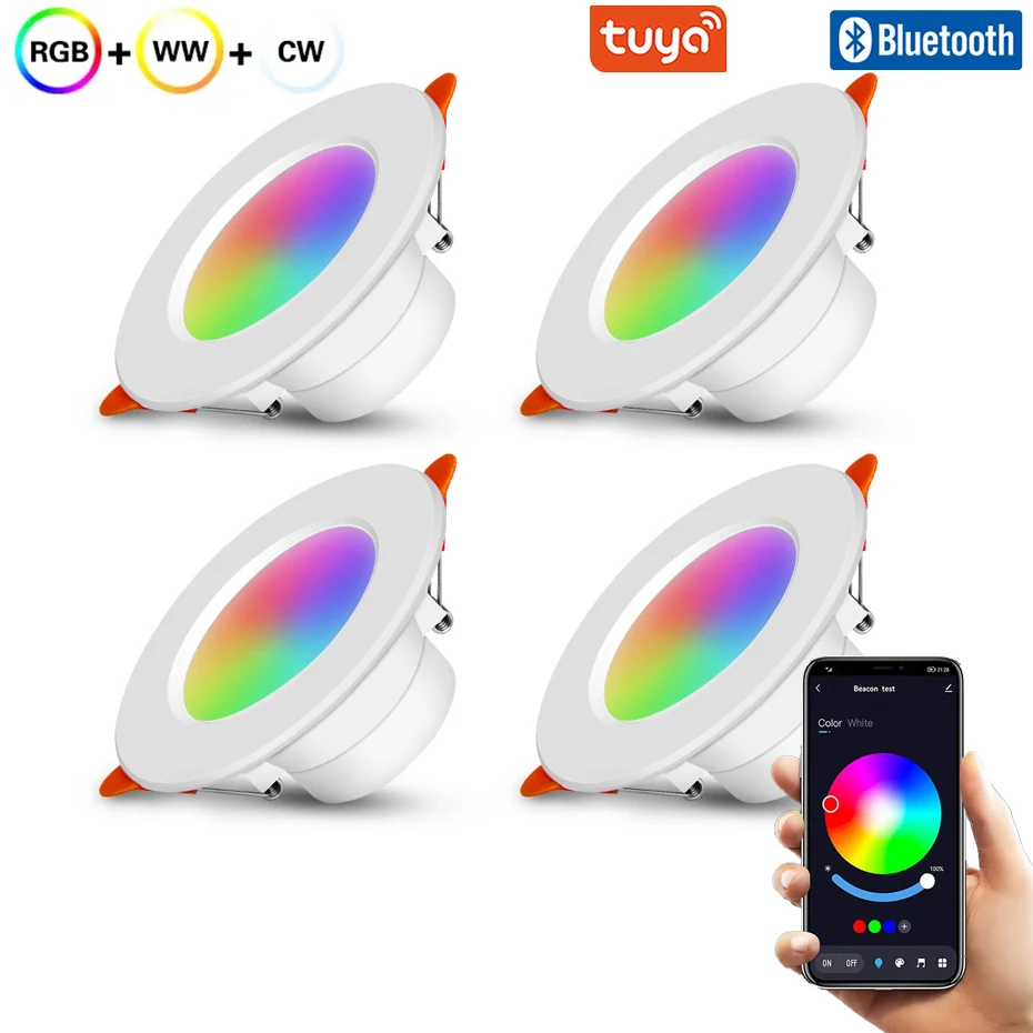 

Tuya WiFi Smart LED Downlight 5W 7W 9W 15W RGB затемняющий светодиодный потолочный встраиваемый точечный светильник 110V 220V работает с Alexa Google Home