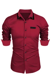 2024 Spring/summer new men's fashion trend double color collar personality pocket fashion slim-fit long-sleeved shirt