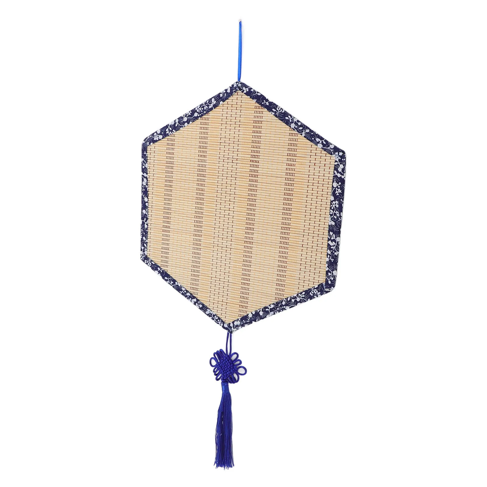 

Intricate Woven Bamboo Curtain Wall Art Blue Floral Trim Versatile Home Decoration Boho Style Decor Dining Room Wall Decor