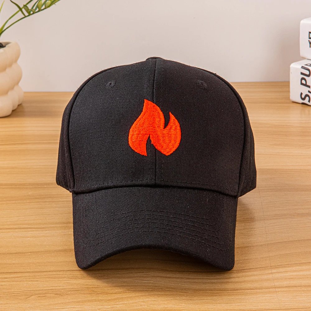 New fashionable dad caps with embroidered fire patterns, baseball caps for women, men, summer, autumn and spring sun hats, adjus
