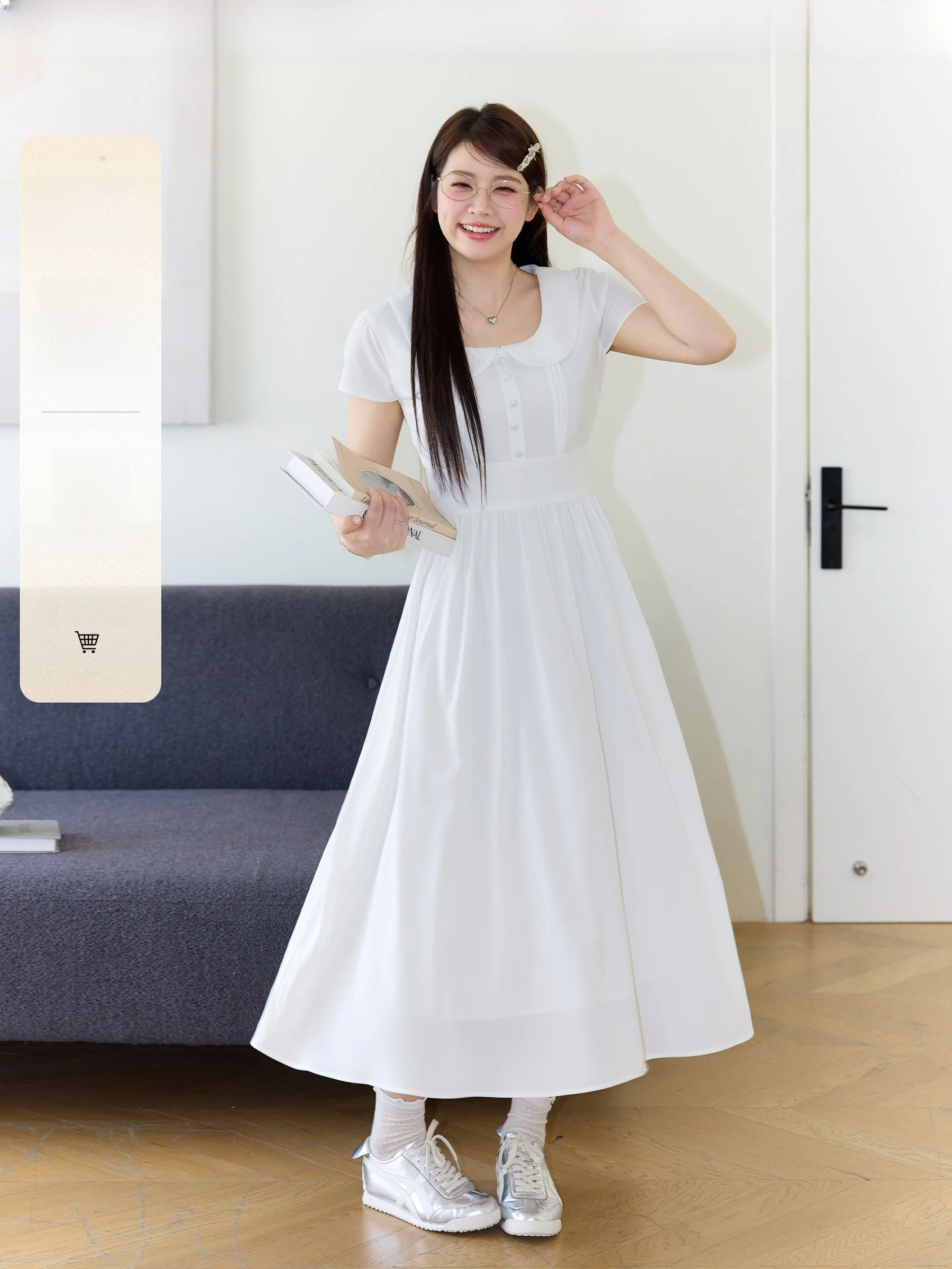 

Плюс размер Dr, кукольный воротник с завязкой на талии, летняя коллекция для полных женщин, Ele для похудения, белое платье от Juxiu Studio