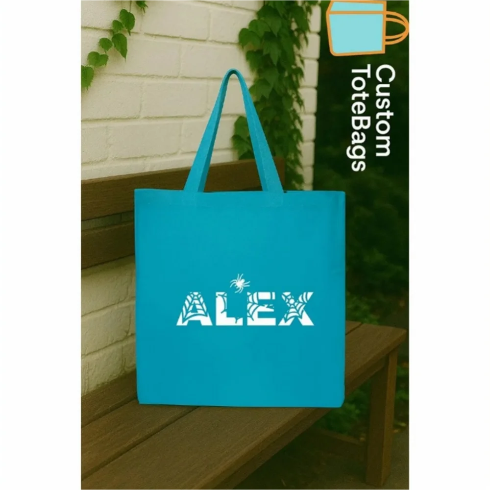 حقيبة حمل مخصصة للهالوين مع الاسم، حقيبة أطفال على شبكة العنكبوت، حقيبة خدعة أو علاج مخصصة، حقيبة اسم مخيف، هدية الهالوين للأطفال