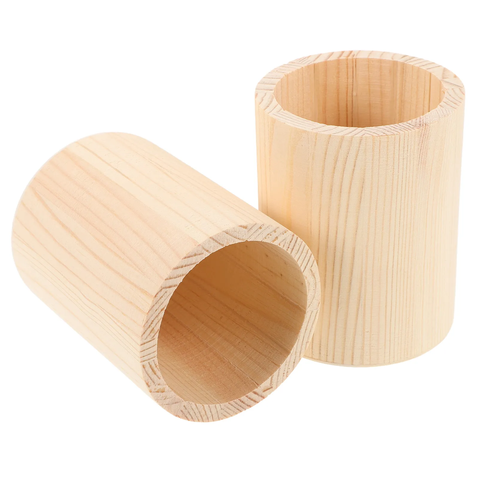 

2Pcs Wooden Pencil Holders Unfinished Solid Color DIY Single Compartment Storage Box for Office Home Desk Organization