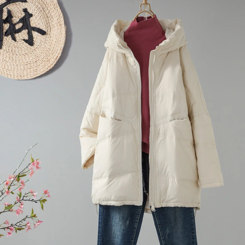Schinteon-Chaqueta holgada de plumón de pato para mujer, abrigo informal de talla grande, con capucha, estilo coreano, novedad de otoño e invierno, 2023