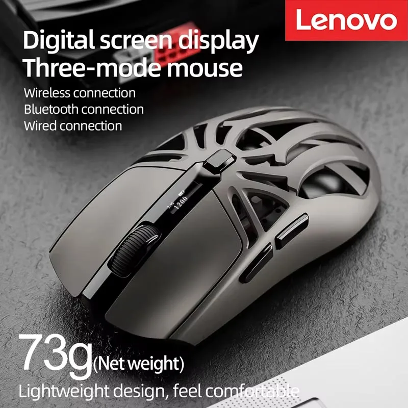 Lenovo Tri-Mode Wireless Gaming Mouse, 2.4G Bluetooth Wired RGB Lightweight Ergonomic PC Gamer